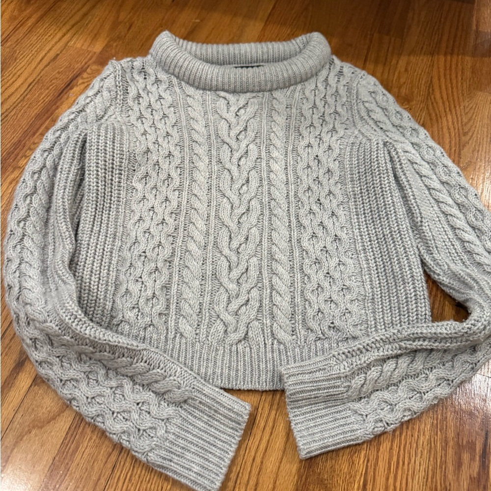 Club Monaco Light Gray Cable Knit Turtleneck Sweater